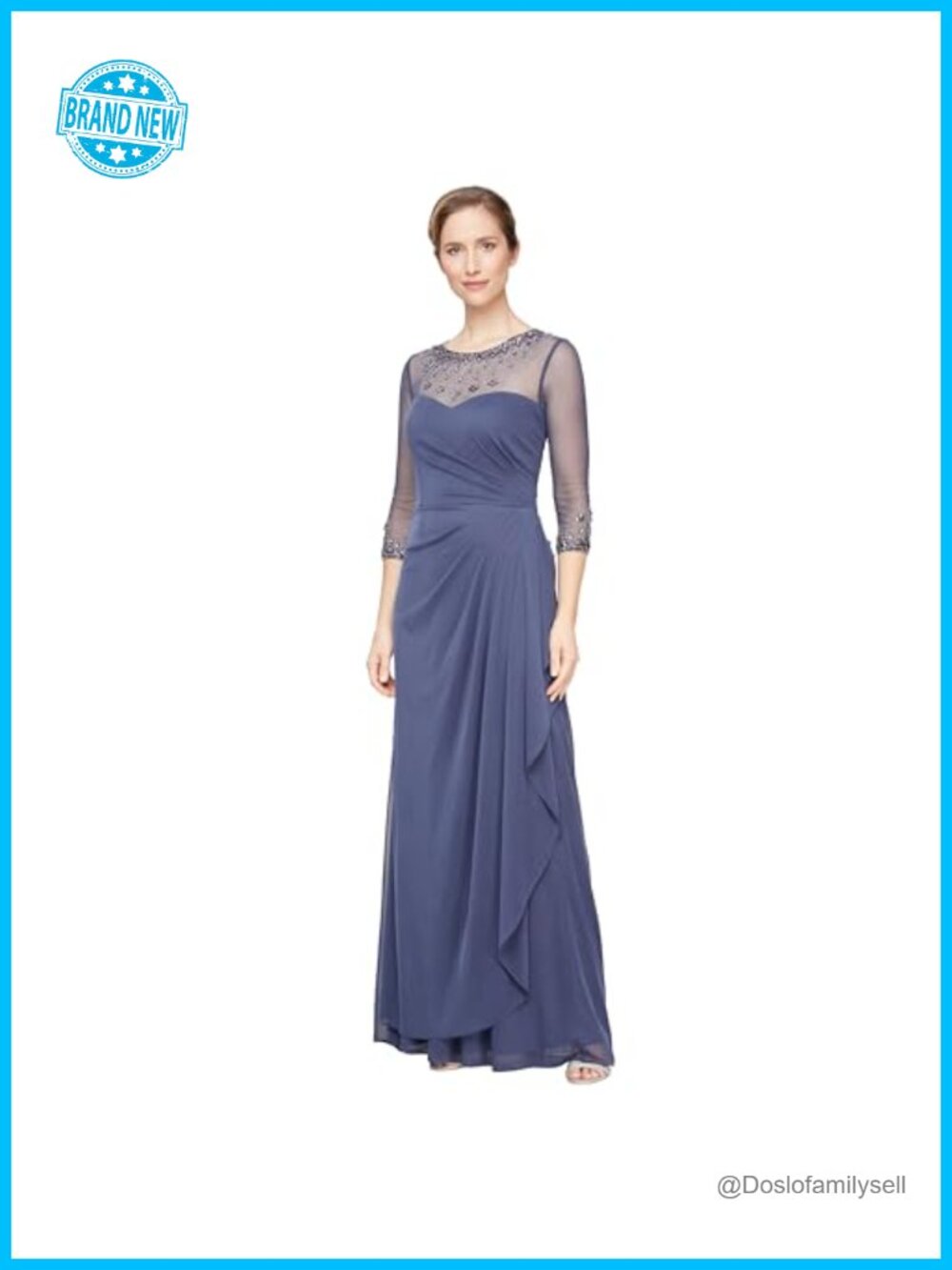 Long A-Line Mother of the Bride Dress Illusion Neck Beaded Formal Gown